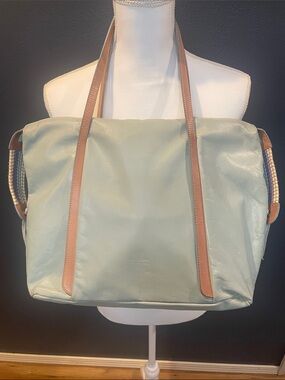 Claudia Firenze Mint Leather Tote with Tan Straps